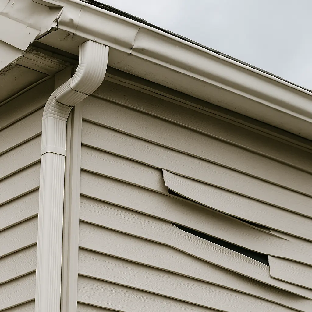 Gutter or siding damage caused by high winds