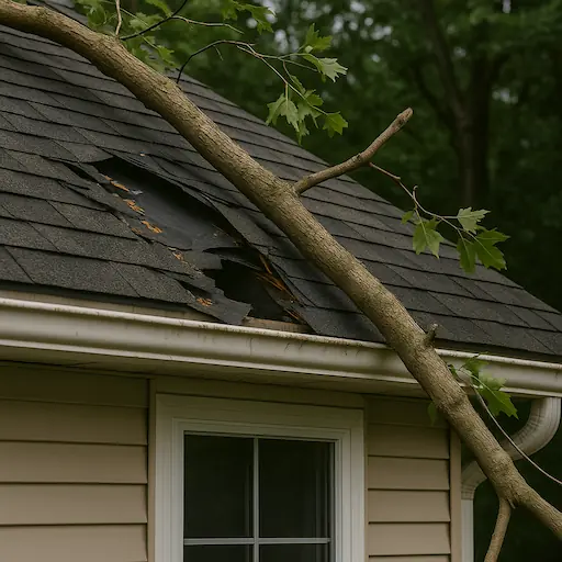 Debris damage from branches or flying objects