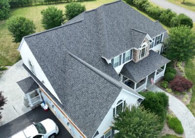 After look of roof with the brand-new Owens Corning Duration shingles in Williamsburg Grey
