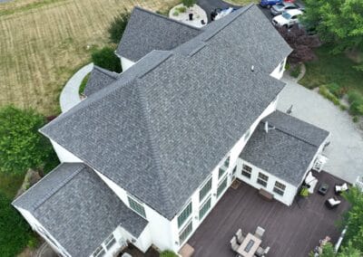 After look of roof with the brand-new Owens Corning Duration shingles in Williamsburg Grey