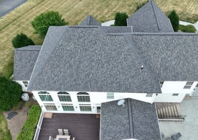 After look of roof with the brand-new Owens Corning Duration shingles in Williamsburg Grey