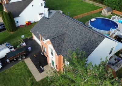 After look of roof with roof replacement of Owens Corning Duration shingles in Peppercorn