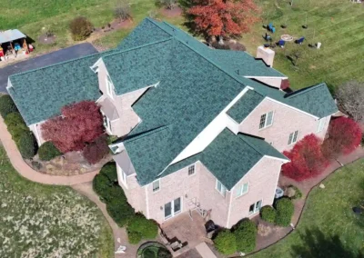 After look of roof with the brand-new Owens Corning Duration shingles in Chateau Green