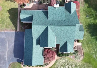 After look of roof with the brand-new Owens Corning Duration shingles in Chateau Green