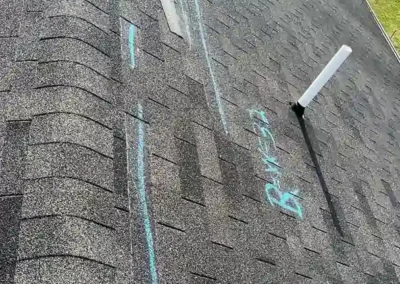 Before look of roof with aging and gutter system